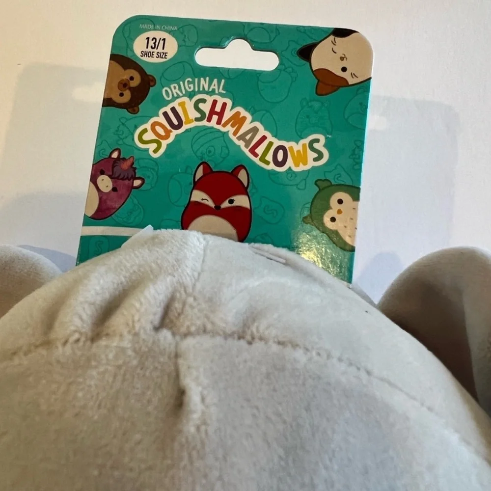 NWT Squishmallows Gift Set 12” Mila Elephant Slippers Sz 13/1 Kids Shoe Size